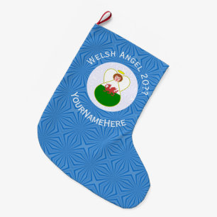Calcetín Navideño Grande Bandera de Angel Hanukkah galesa personalizada