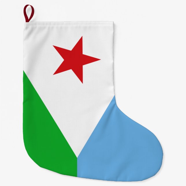 Calcetín Navideño Grande Bandera de Djibouti (Nación Africana) (Anverso)