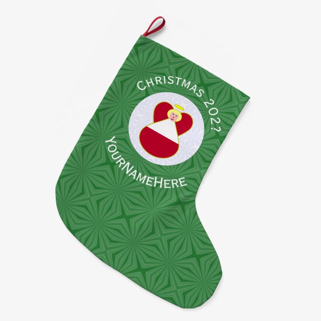 Calcetín Navideño Grande Bandera de los Navidades de ángel austríacos perso (Frente (Colgado))