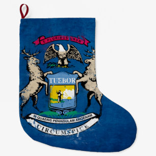 Calcetín Navideño Grande Bandera de Michigan con problemas