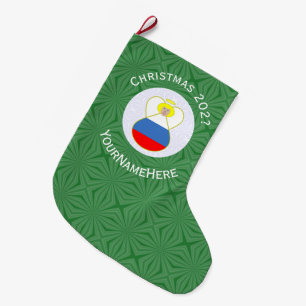 Calcetín Navideño Grande Bandera de Navidad de Ángel Ruso Personalizada