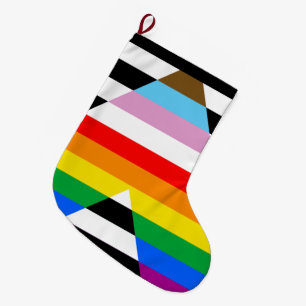 Calcetín Navideño Grande Bandera de orgullo de progreso de aliado