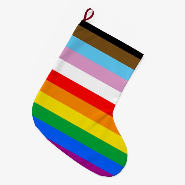 CALCETÍN NAVIDEÑO GRANDE BANDERA DE ORGULLO INCLUSIVO LGBTQ+ (Frente (Colgado))