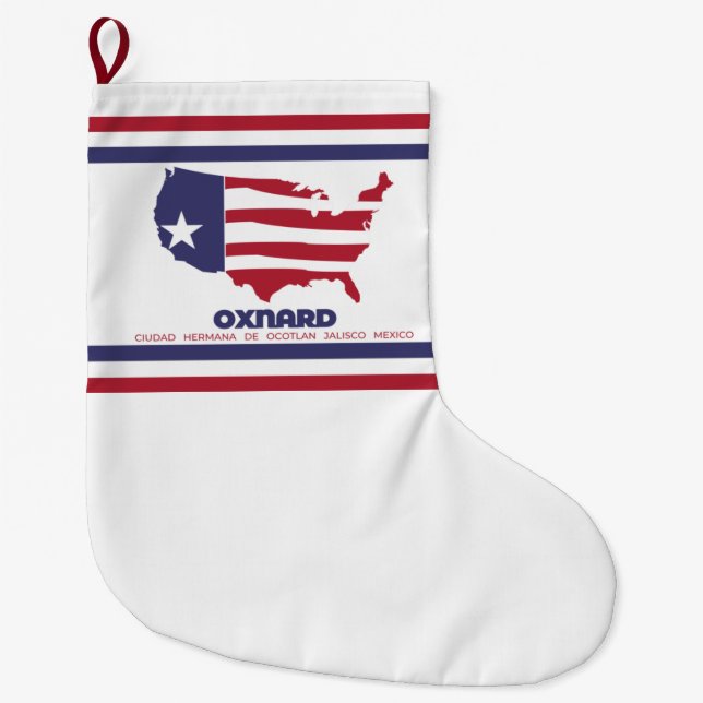 Calcetín Navideño Grande Bandera de Oxnard (California) (Anverso)