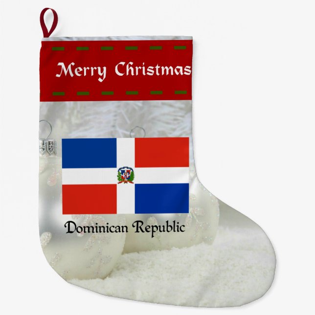 Calcetín Navideño Grande Bandera de República Dominicana, diseño personaliz (Anverso)