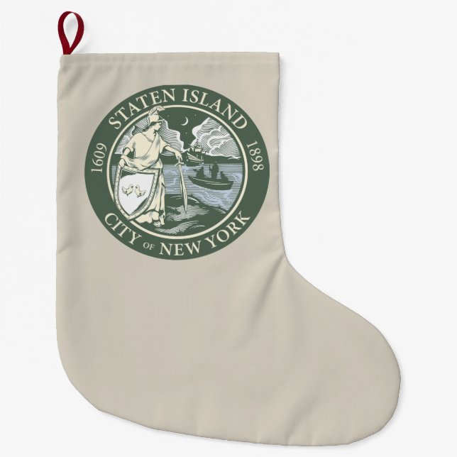 Calcetín Navideño Grande Bandera de Staten Island (municipio de Nueva York) (Anverso)
