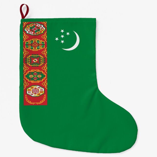 Calcetín Navideño Grande Bandera de Turkmenistán (Turkmenistán) (Anverso)