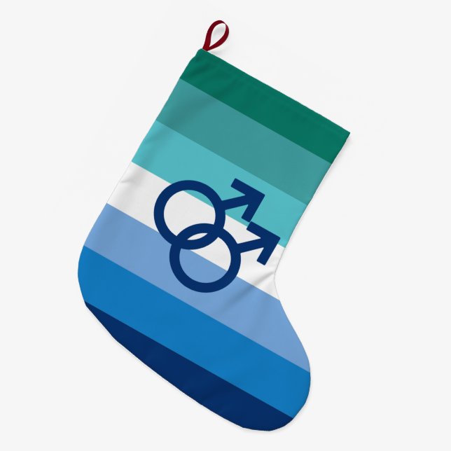Calcetín Navideño Grande Bandera del Orgullo Gay Masculino MLM (Frente (Colgado))