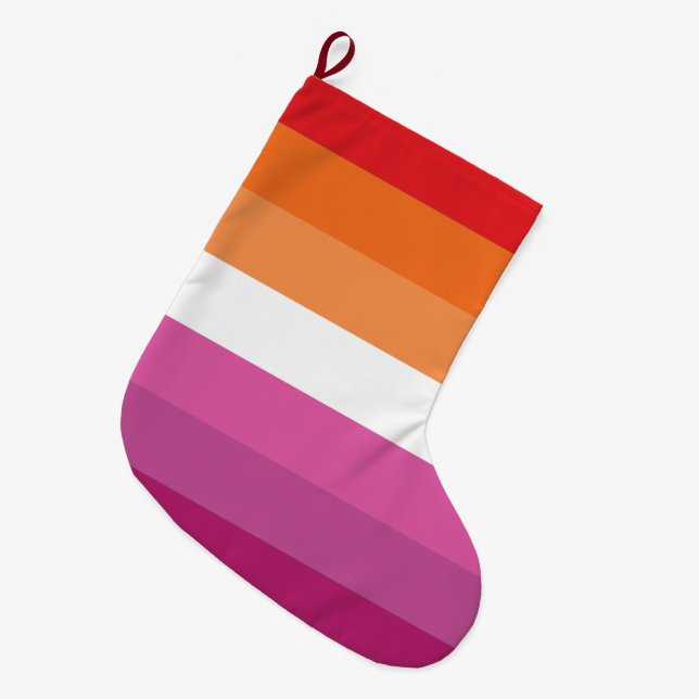 Calcetín Navideño Grande Bandera del Orgullo Lesbiano (Frente (Colgado))