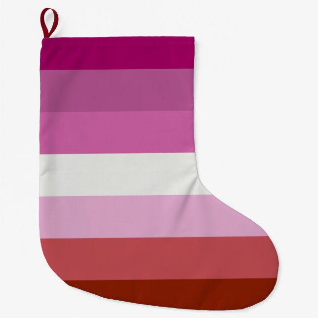 Calcetín Navideño Grande Bandera del Orgullo Lesbiano Rosa (Anverso)