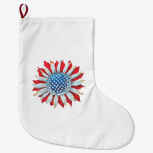 Calcetín Navideño Grande Bandera estadounidense del girasol 4 de julio Muje