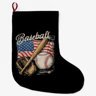 Calcetín Navideño Grande Bandera Estadounidense Jugador De Béisbol Fan Catc