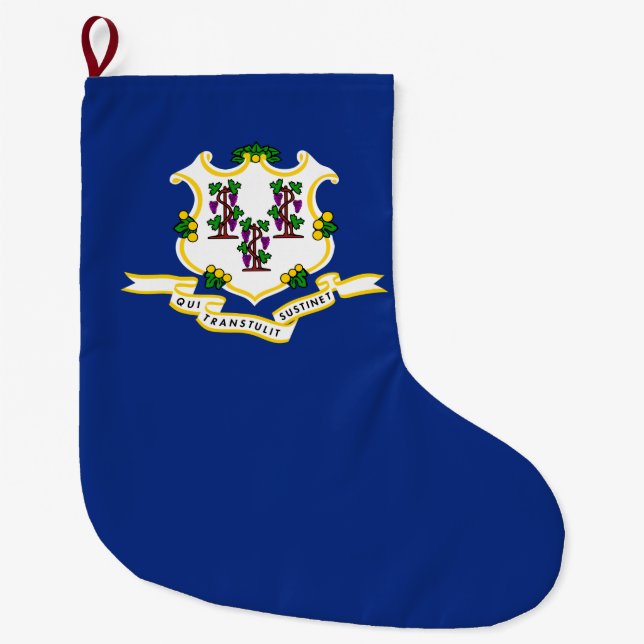 Calcetín Navideño Grande Bandera estatal de Connecticut (Anverso)