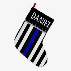 Calcetín Navideño Grande Bandera fina personalizada de la policía de Blue