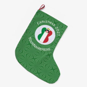 Calcetín Navideño Grande Bandera italiana de ángel para Navidad