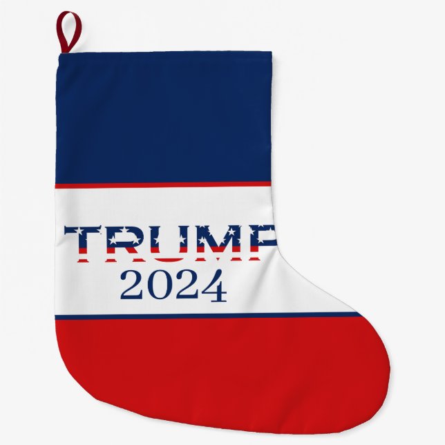 Calcetín Navideño Grande Bandera Patriótica Americana Donald Trump 2024 (Anverso)
