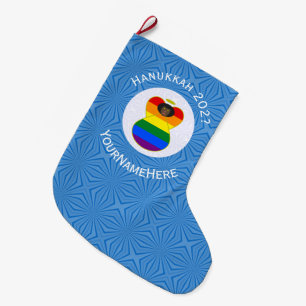Calcetín Navideño Grande Bandera personalizada de Hanukkah del ángel negro