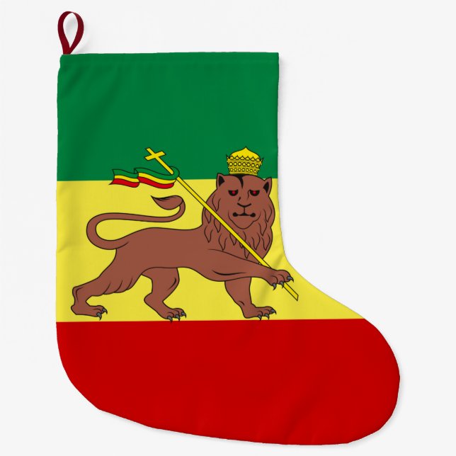 Calcetín Navideño Grande Bandera rastafari (Rastafarianismo) (Rasta) (Anverso)
