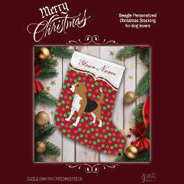 Calcetín Navideño Grande Beagle Dog Navidades Red Dots Personalizados