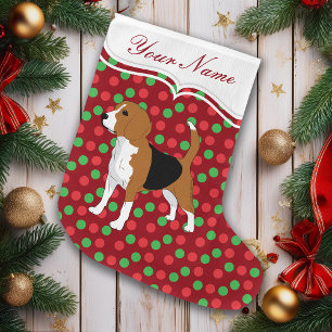 Calcetín Navideño Grande Beagle Dog Navidades Red Dots Personalizados