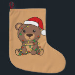 Calcetín Navideño Grande Bear Christmas Winter Animals Bears Large Christma<br><div class="desc">The bear at Christmas with fairy lights. Funny animals with gifts and snow for the holidays. A sweet Christmas greeting. Bears are cute animals and perfect for Christmas.</div>