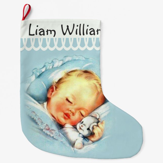 Calcetín Navideño Grande Bebé durmiente personalizado de doble cara (Anverso)