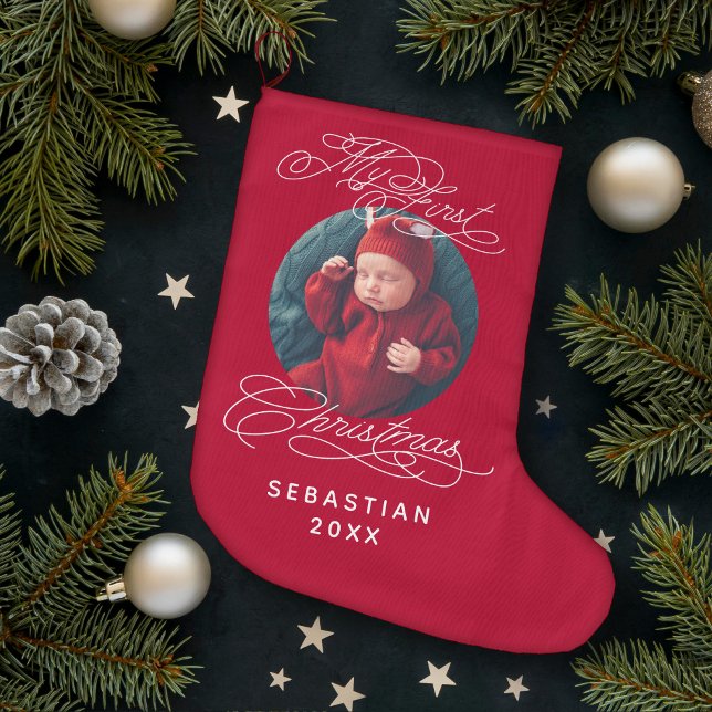 Calcetín Navideño Grande Bebé mi primer Personalizado de Navidad foto de te (Subido por el creador)