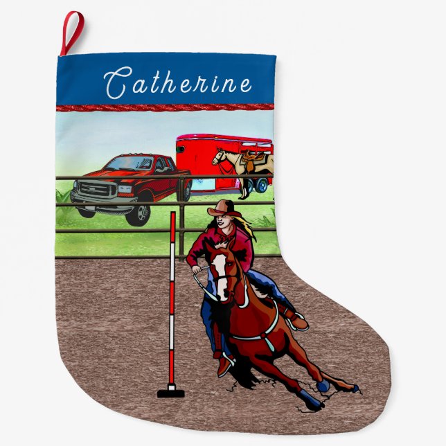 Calcetín Navideño Grande Bendición de polo de rodeo occidental (Anverso)