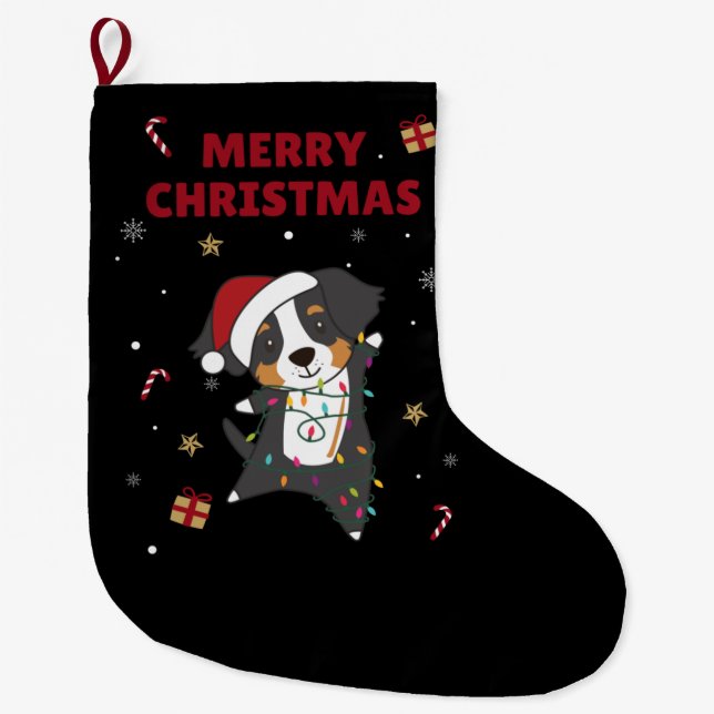 Calcetín Navideño Grande Bernese Feliz Navidad Navidades felices perros gra (Anverso)