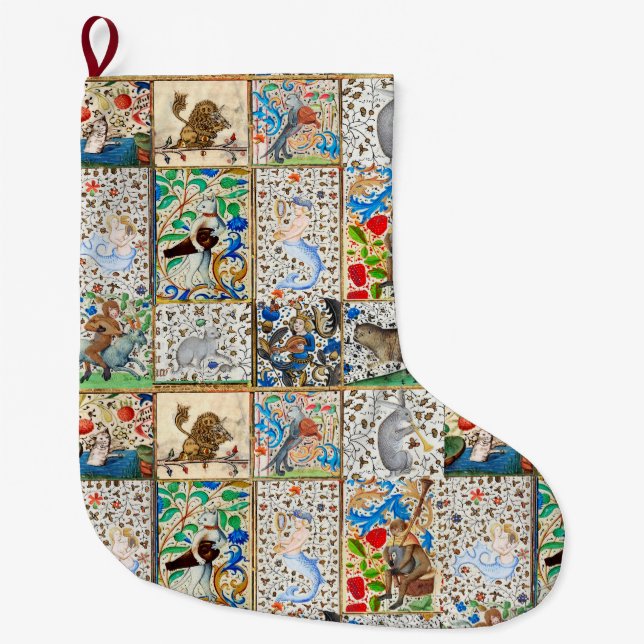 CALCETÍN NAVIDEÑO GRANDE BESTIARIO MEDIEVAL JUGANDO INSTRUMENTOS MUSICALES (Anverso)