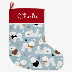 Calcetín Navideño Grande Bichon Frise Bones y Paws Blue