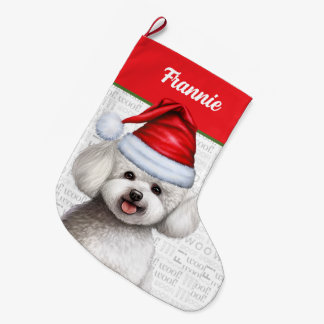 Calcetín Navideño Grande Bichon Frise Dog con nombre de perro