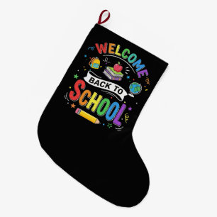 Calcetín Navideño Grande Bienvenidos de vuelta al colegio niños maestro pri