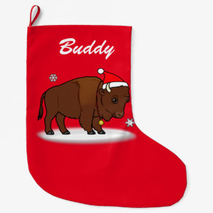 Calcetín Navideño Grande Bisonte del dibujo animado con personalizable del