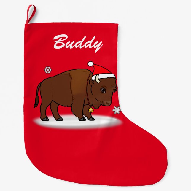 Calcetín Navideño Grande Bisonte del dibujo animado con personalizable del (Anverso)