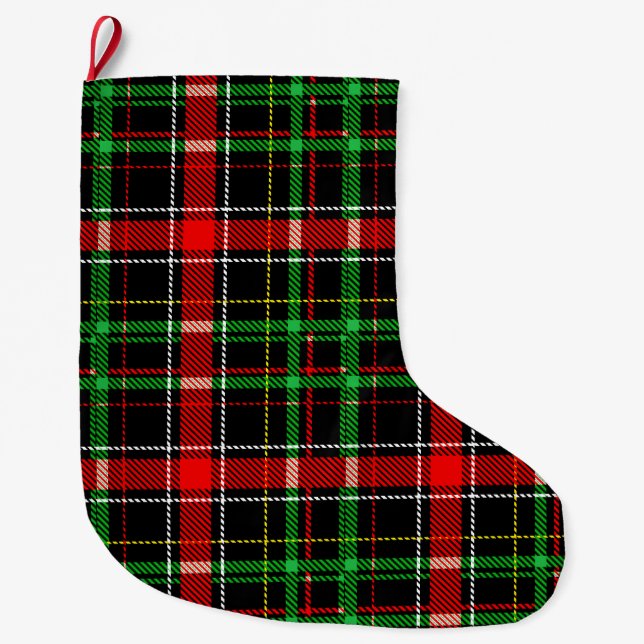 Calcetín Navideño Grande Black Christmas Flannel Plaid Tartan Design (Anverso)