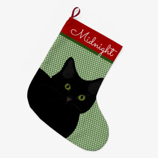 Calcetín Navideño Grande Black Short Hair Cat Green Eyes Personalizadas