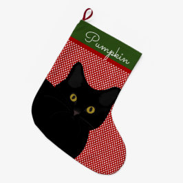 Calcetín Navideño Grande Black Short Hair Cat Ojos Amarillos Personalizados