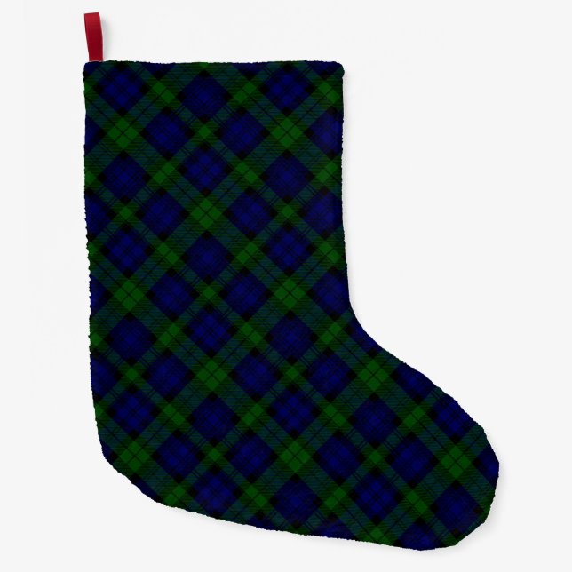 Calcetín Navideño Grande Black Watch Tartan Blue Green Plage (Anverso)