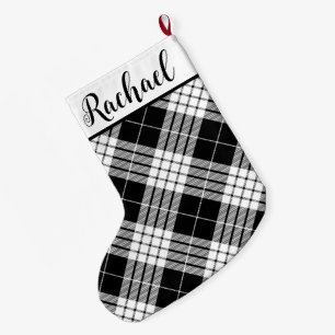 Calcetín Navideño Grande Blanco y negro con nombre