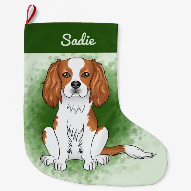 Calcetín Navideño Grande Blenheim Cavalier King Charles Spaniel En Verde (Anverso)