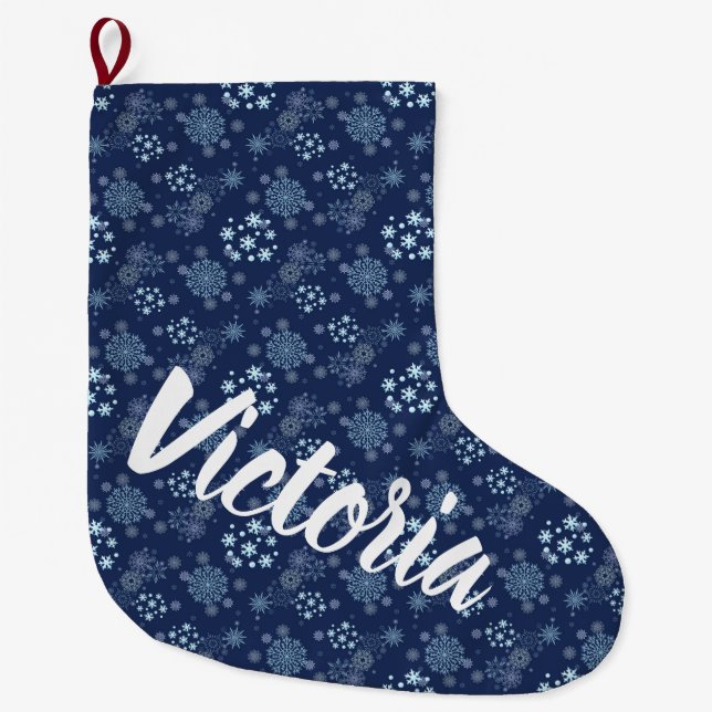 Calcetín Navideño Grande Blue Christmas Elegant Snowflake Pattern (Anverso)