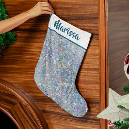 Calcetín Navideño Grande Blue Glitter Personalized Name Christmas Stocking