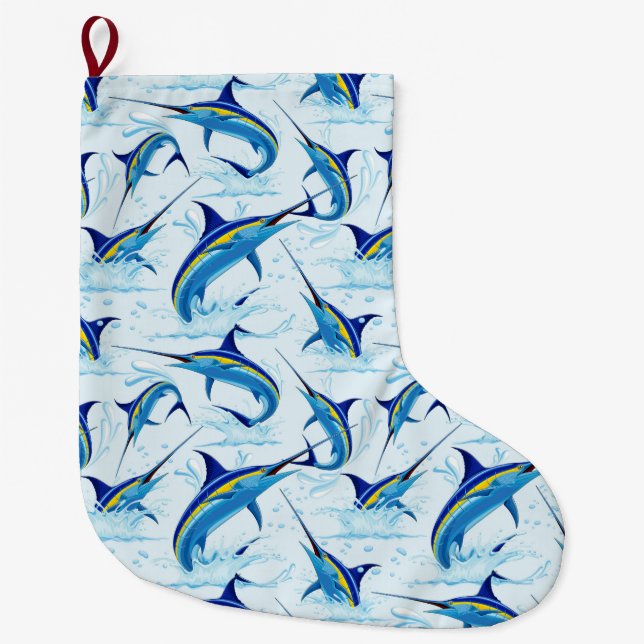 Calcetín Navideño Grande Blue Marlin Jumping out of Ocean (Anverso)