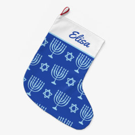 Calcetín Navideño Grande Blue Menorah Large Hanukkah Stocking