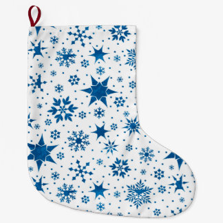 Calcetín Navideño Grande Blue Snowflake Pattern