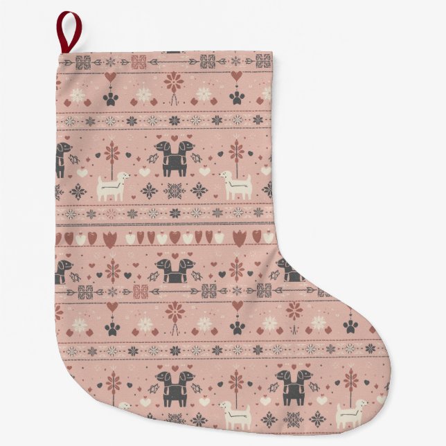 Calcetín Navideño Grande Blush Pink Scandinavian Dog Print – Nordic Minimal (Anverso)
