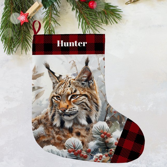 Calcetín Navideño Grande Bob Cat Navidades de la vida salvaje (Bobcat stocking 1)