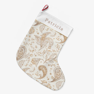Calcetín Navideño Grande Bohemiam Boho Crema Blanca Navidad