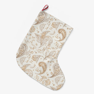 Calcetín Navideño Grande Bohemio Boho Crema Navidad Blanca